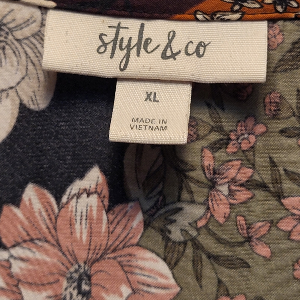 Style & Co. Womens Boho Multicolor Patchwork Floral Dolman Sleeve Blouse-Size XL - Picture 3 of 7